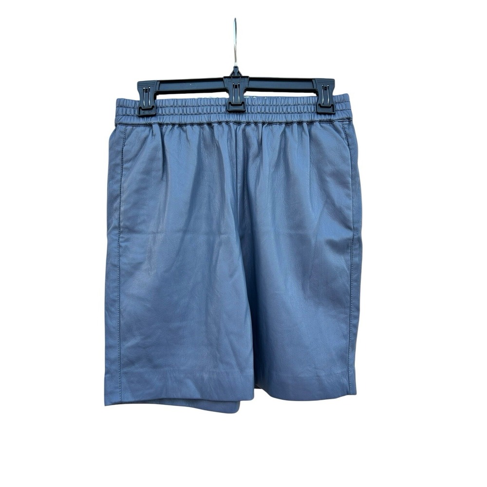 Aritzia Babaton Flagstone Blue Faux Vegan Leather Bermuda Shorts Womens Size 4